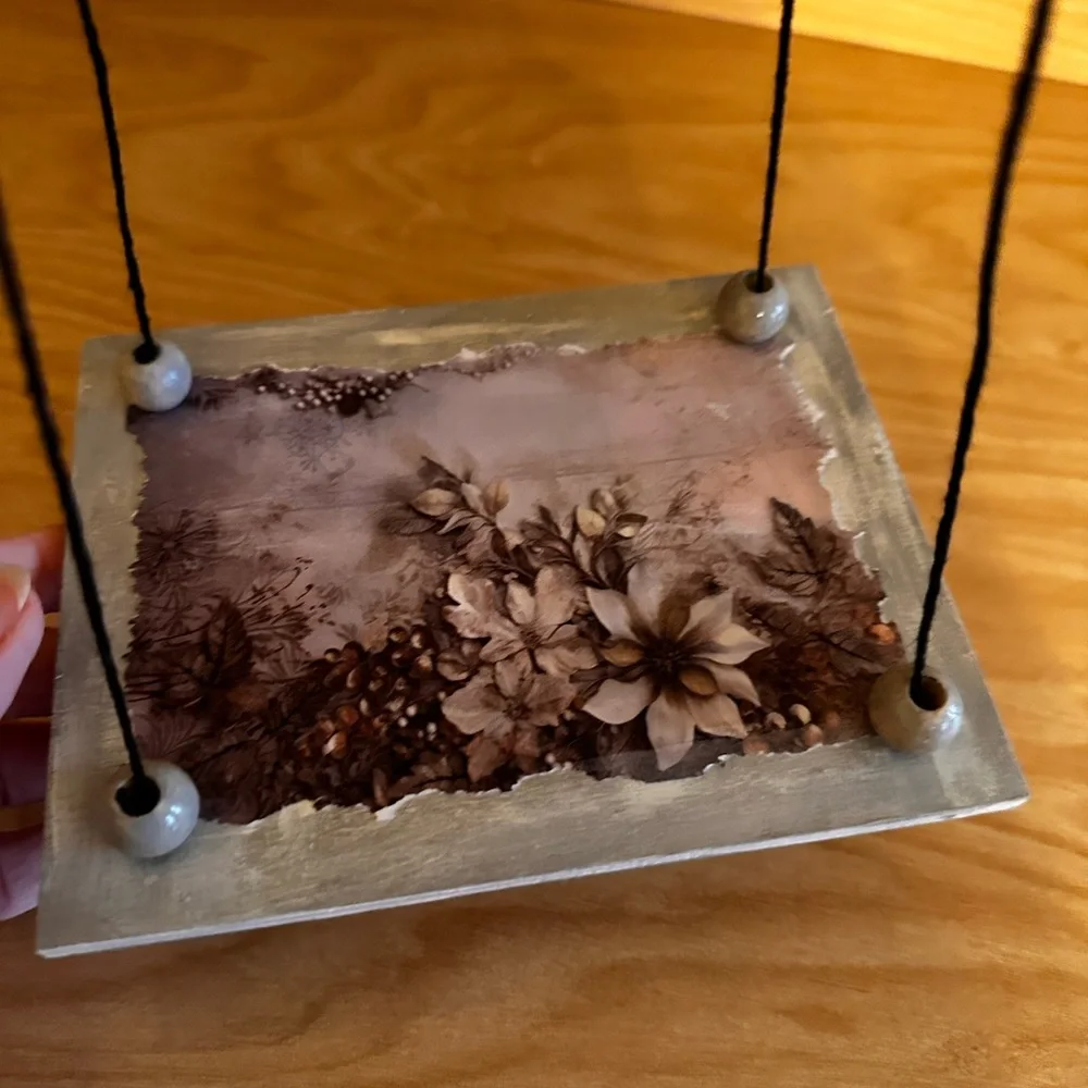 Hand crafted Floral Hanging shelf with Black Cord
